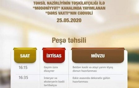 Teledərslərin sabaha olan cədvəli açıqlandı