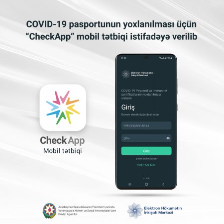 COVID-19 pasportunun yoxlanılması üçün “CheckApp” mobil tətbiqi istifadəyə verilib